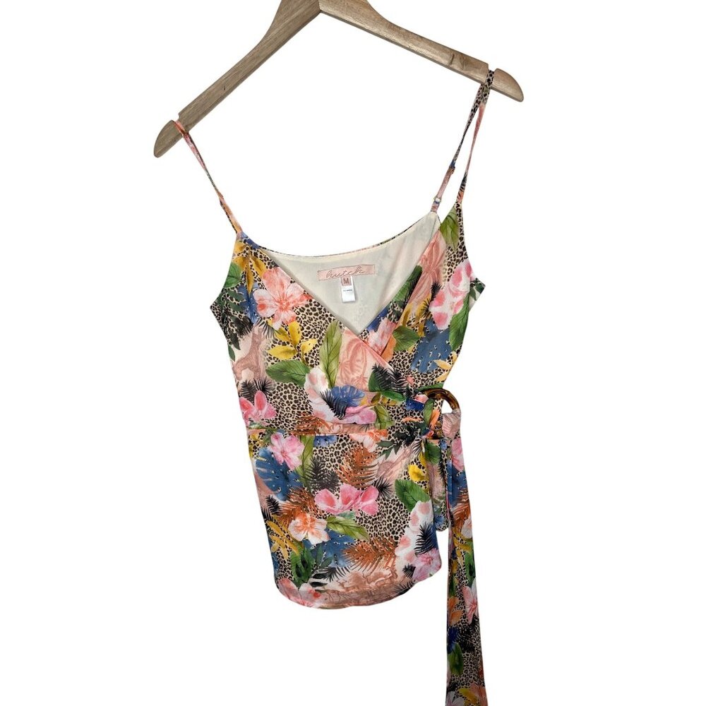 Hutch Womens Tropical Jungle Print Chiffon Wrap Tank Top Medium